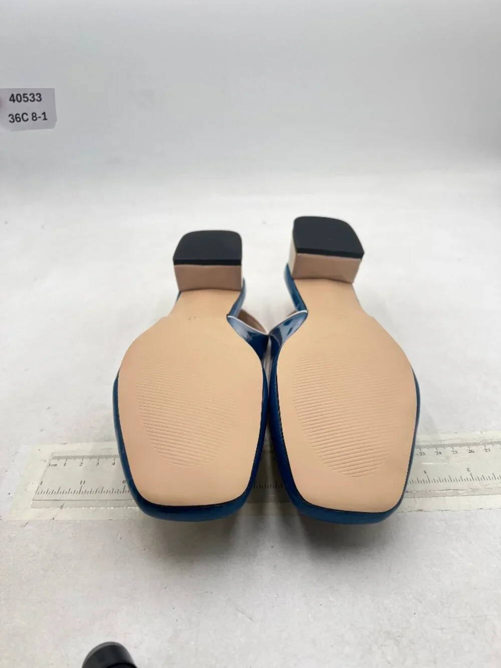 YDN Blue and Yellow Square Toe Block Low Heels Slingback Formal Loafer Shoes